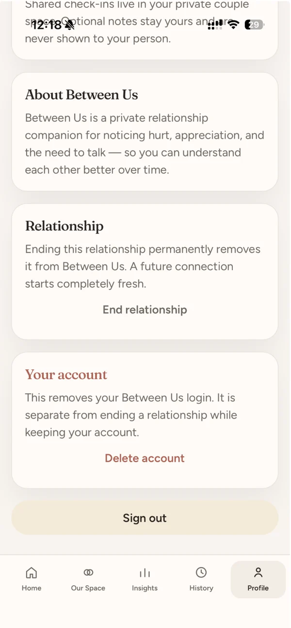 About Between Us and relationship settings