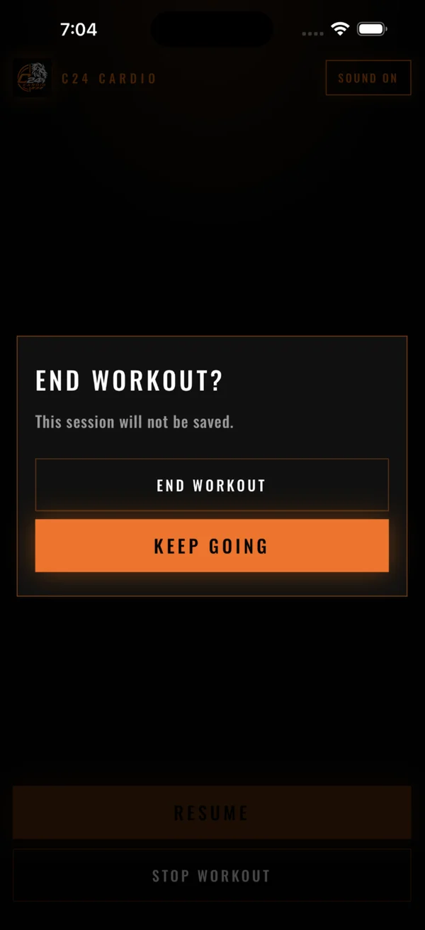 End workout confirmation