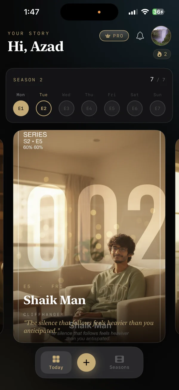 Home screen with this week's episodes