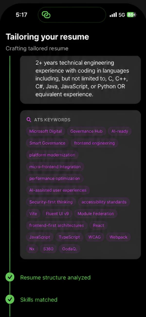 Tailoring the resume with ATS keywords