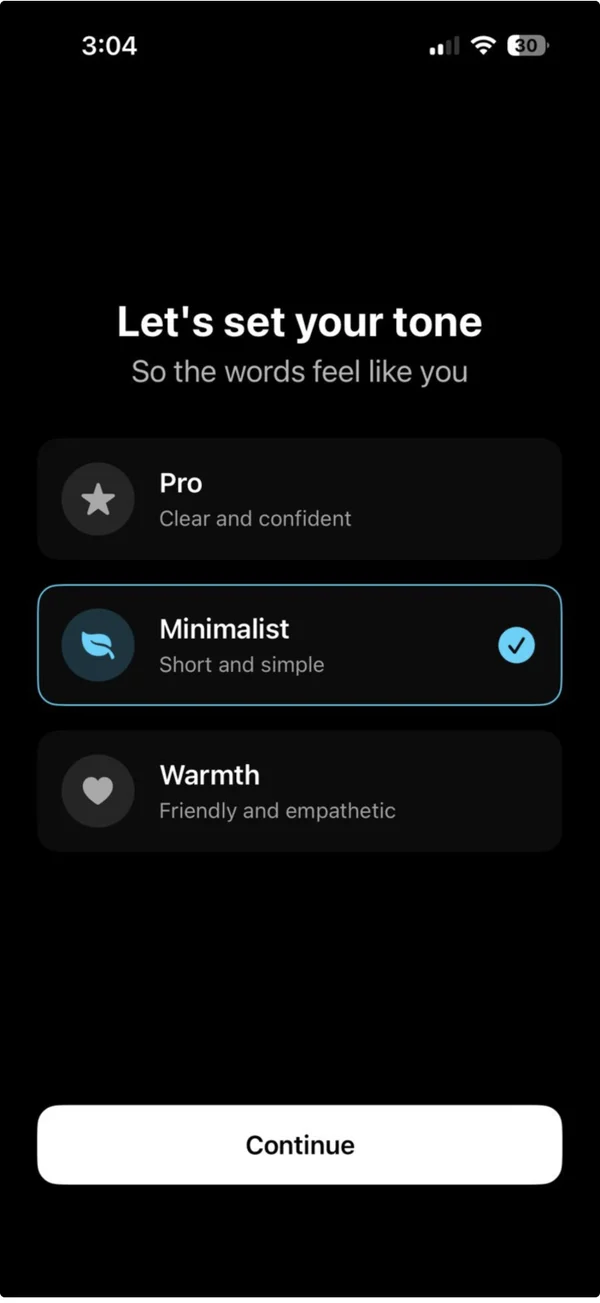 Choosing a tone: pro, minimalist or warm