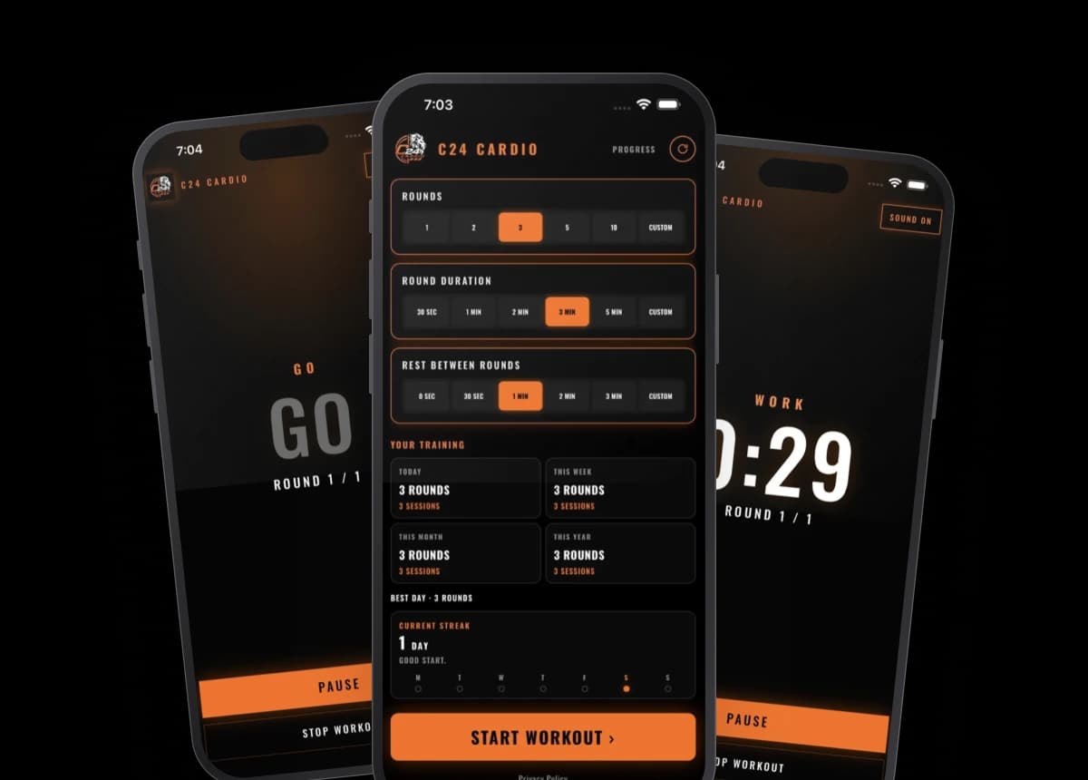 C24 Cardio product screens