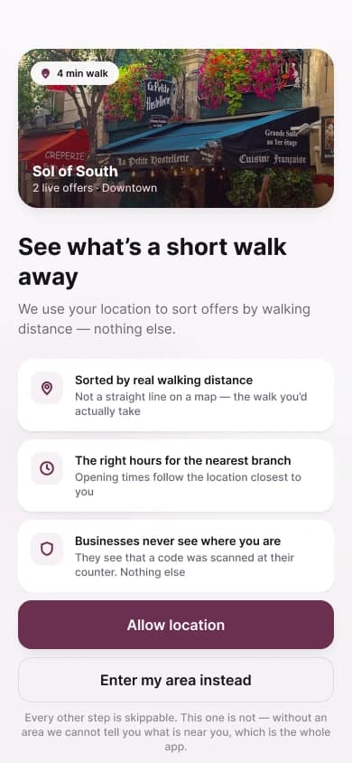 Offers sorted by walking distance