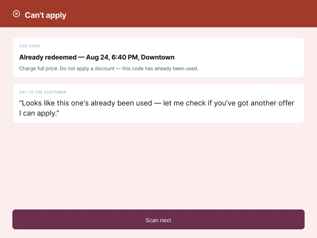 Can’t apply — already redeemed