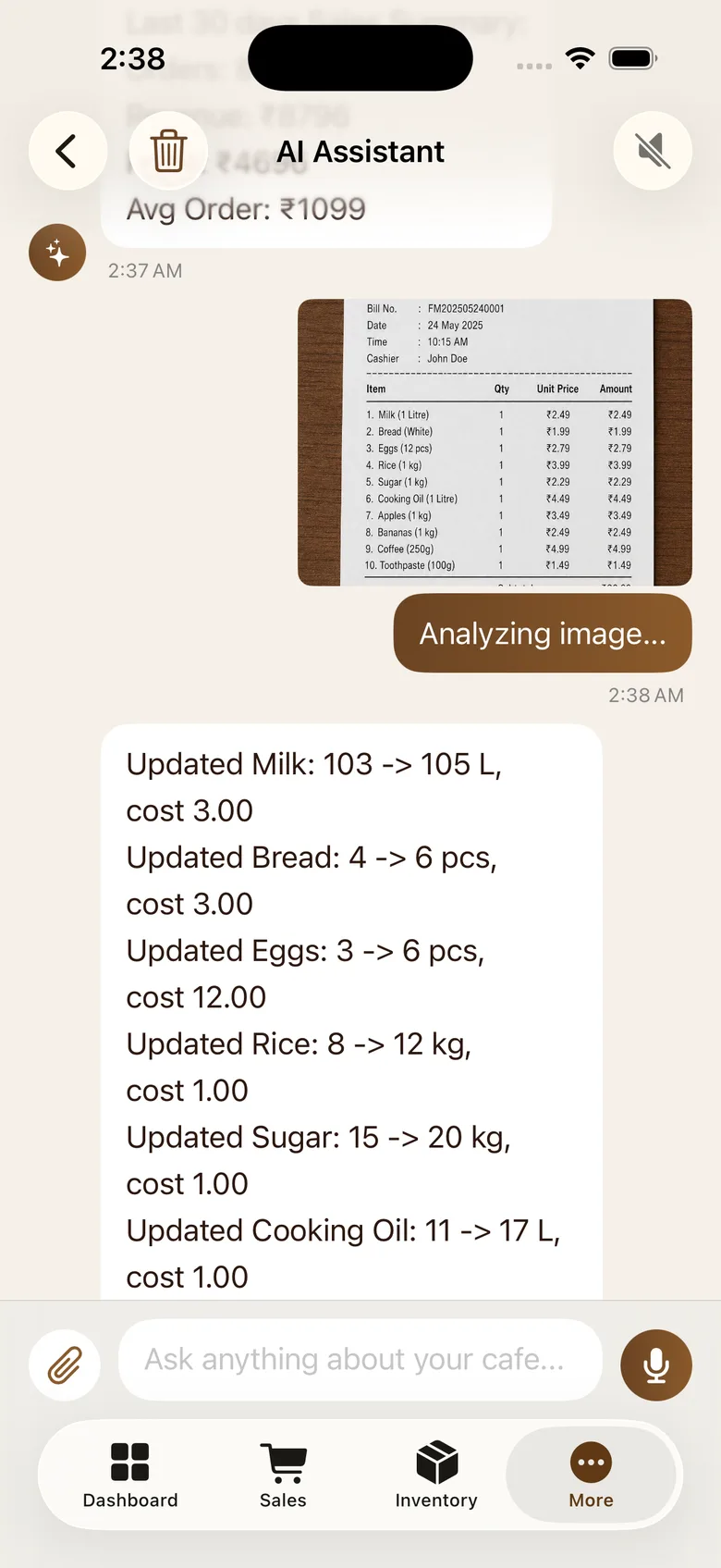 Assistant reading a supplier bill