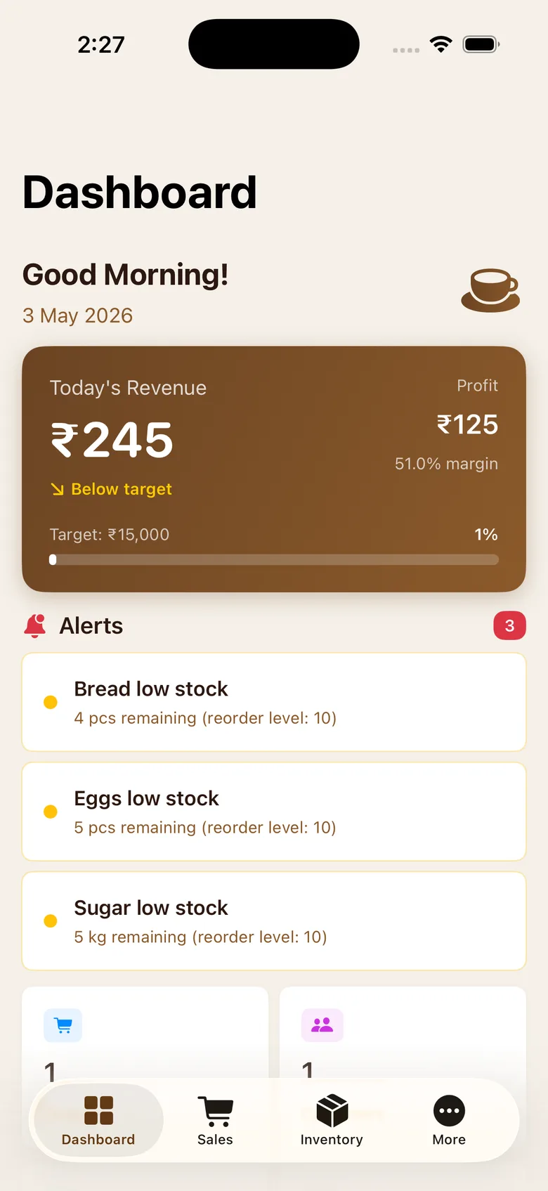 Café dashboard