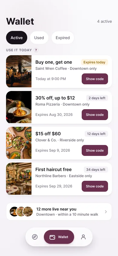 Wallet with active offers