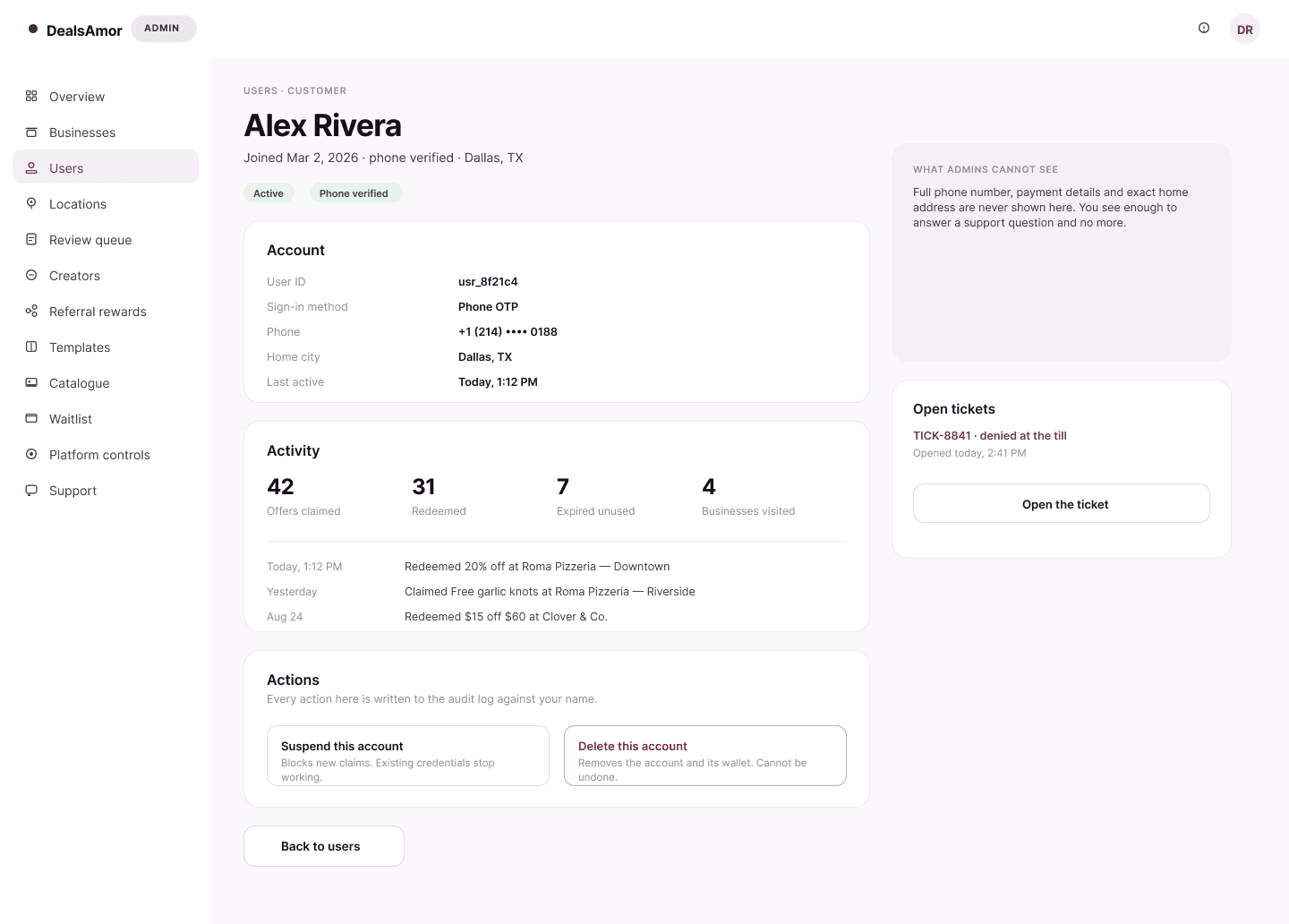 A customer’s record