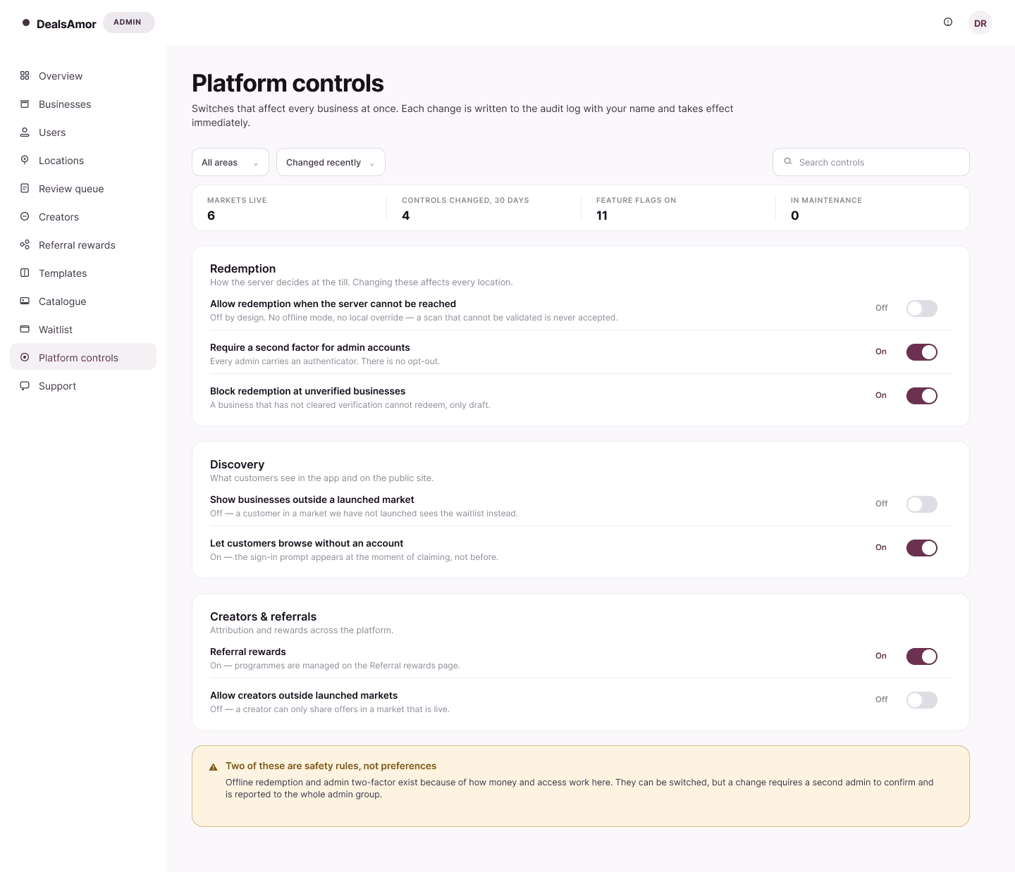 Platform controls