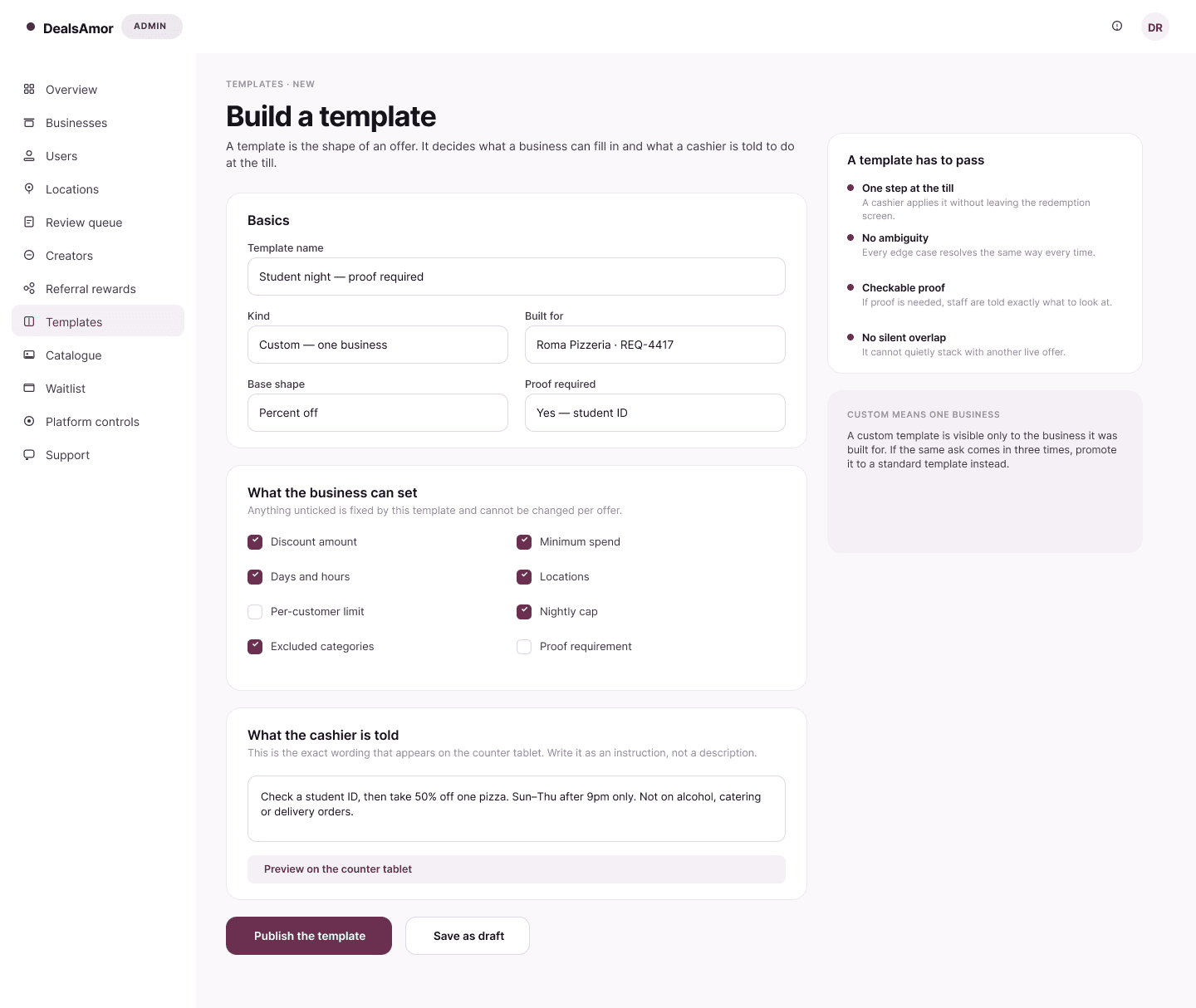 Build an offer template